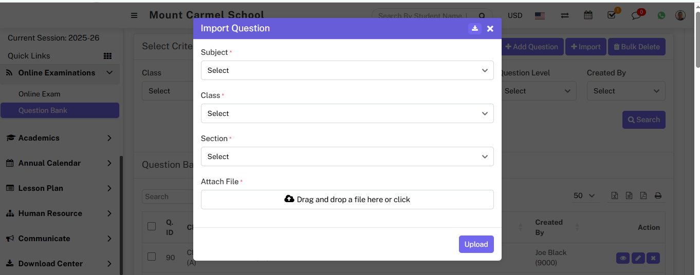 import question in online examination