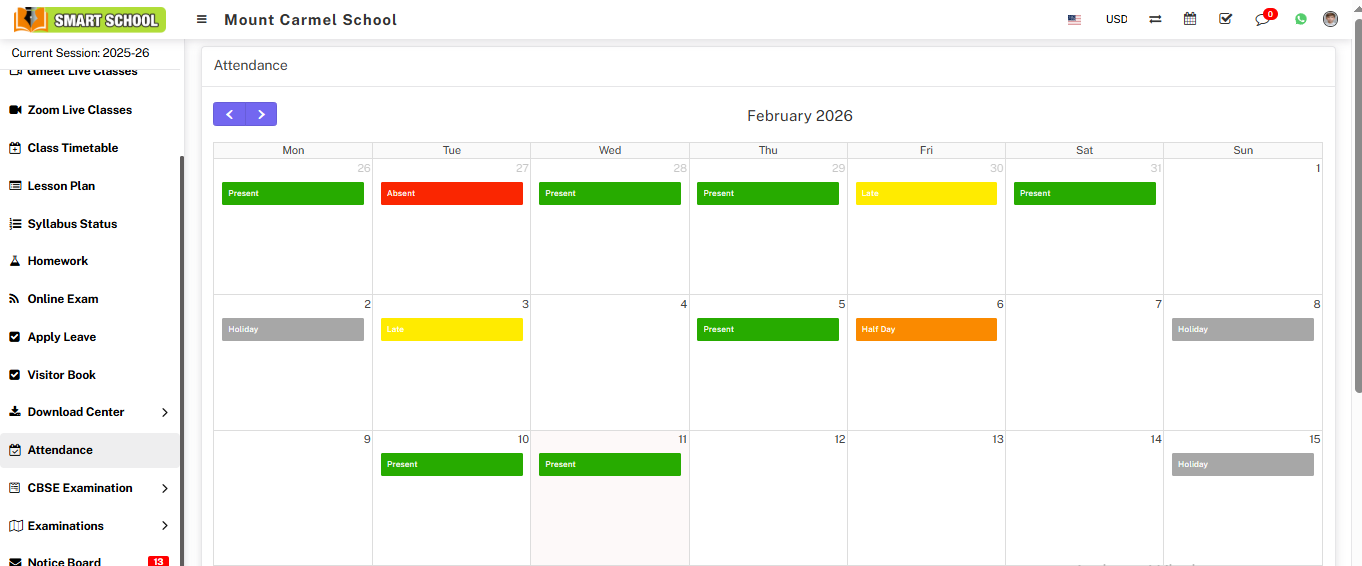 student day wise attendance image