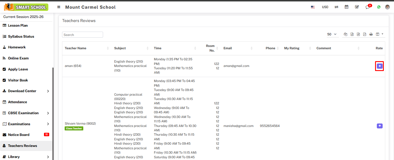 Student Review List Image