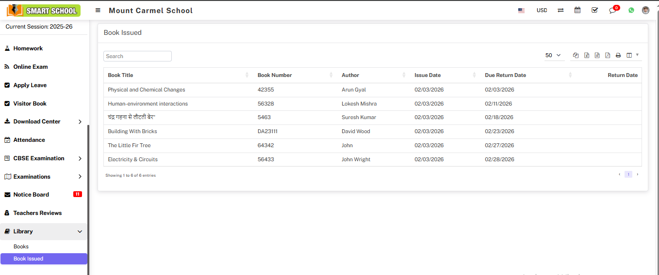 Issued Book List Image
