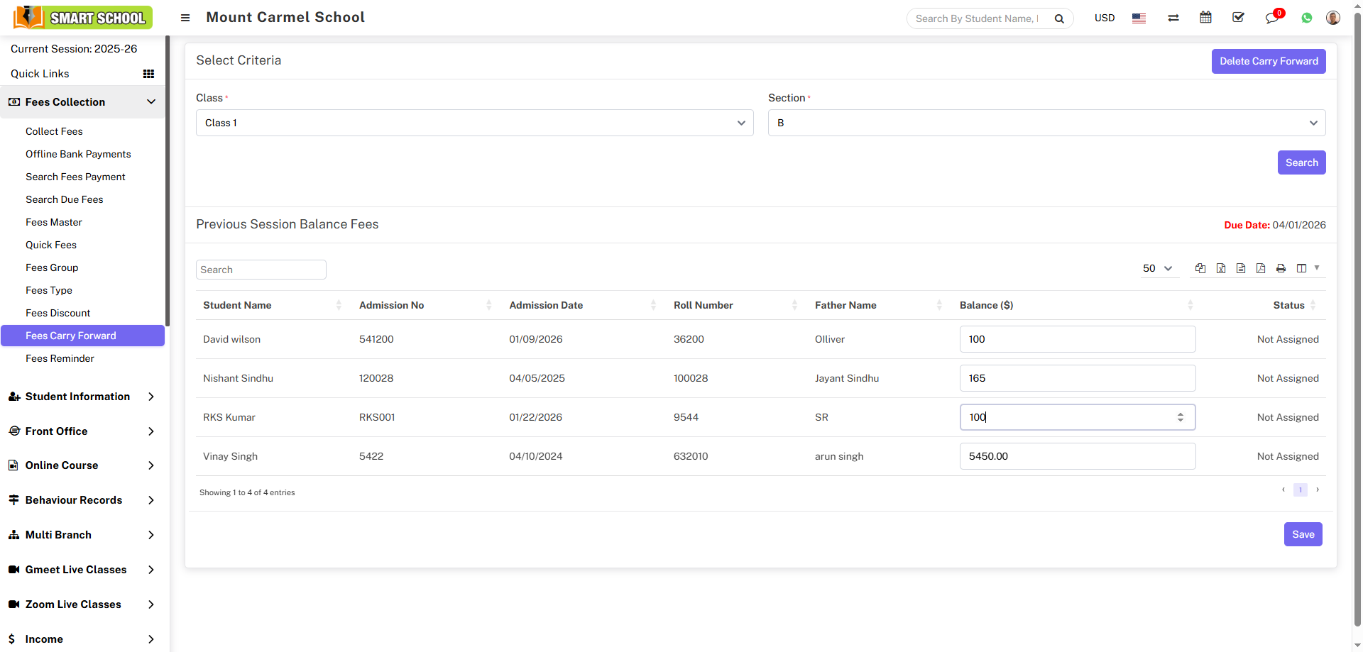 Fees carry forward image