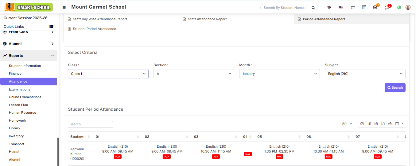 Period attendance report image