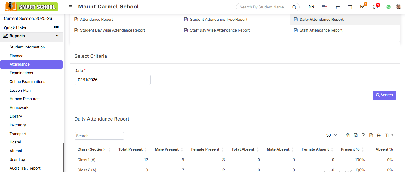 Daily(period wise) attendance report image