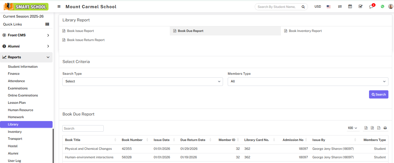 Book due report image