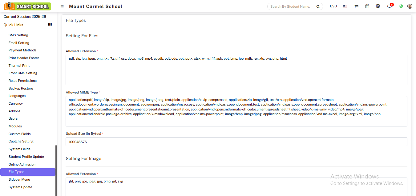 Allowed File Type Extension