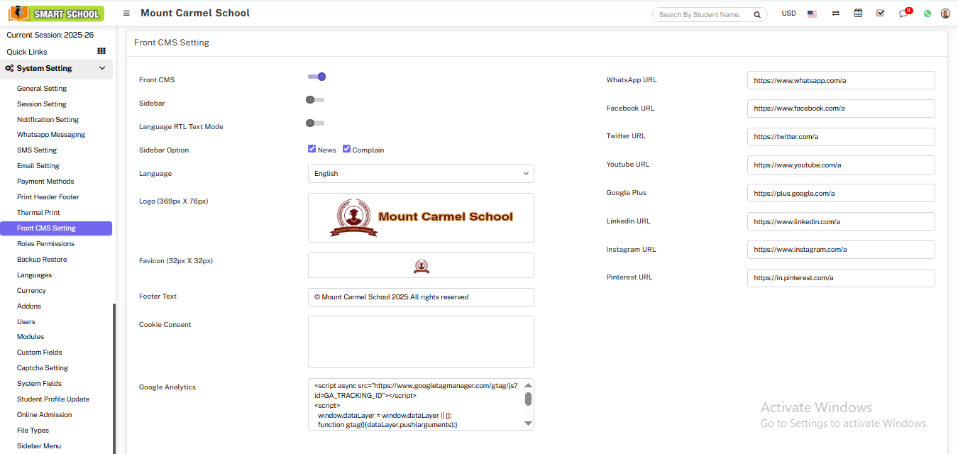 front cms setting image