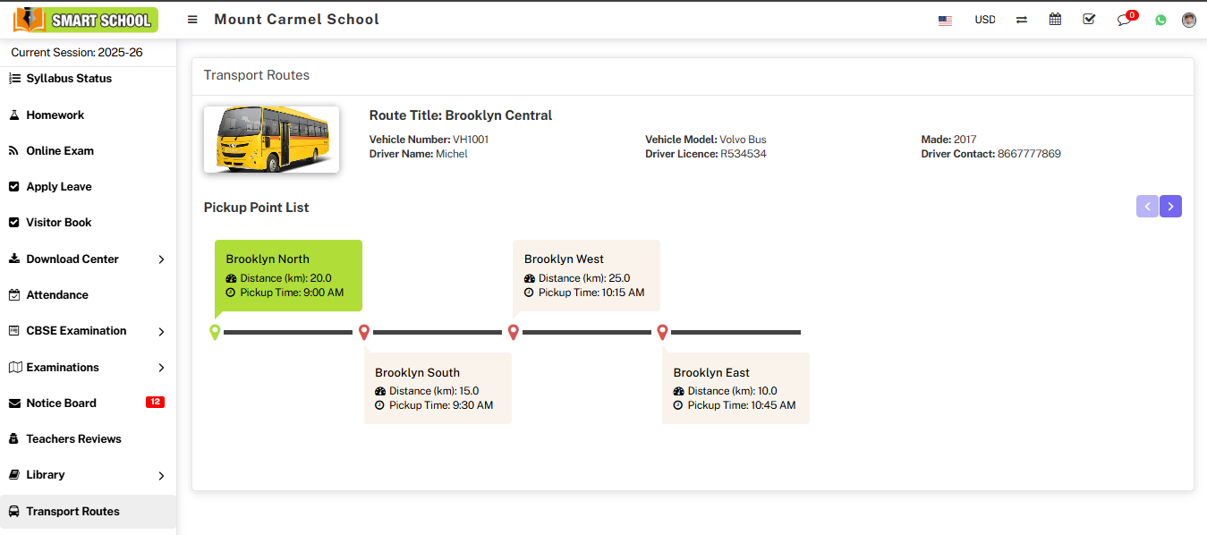 Transport route list image