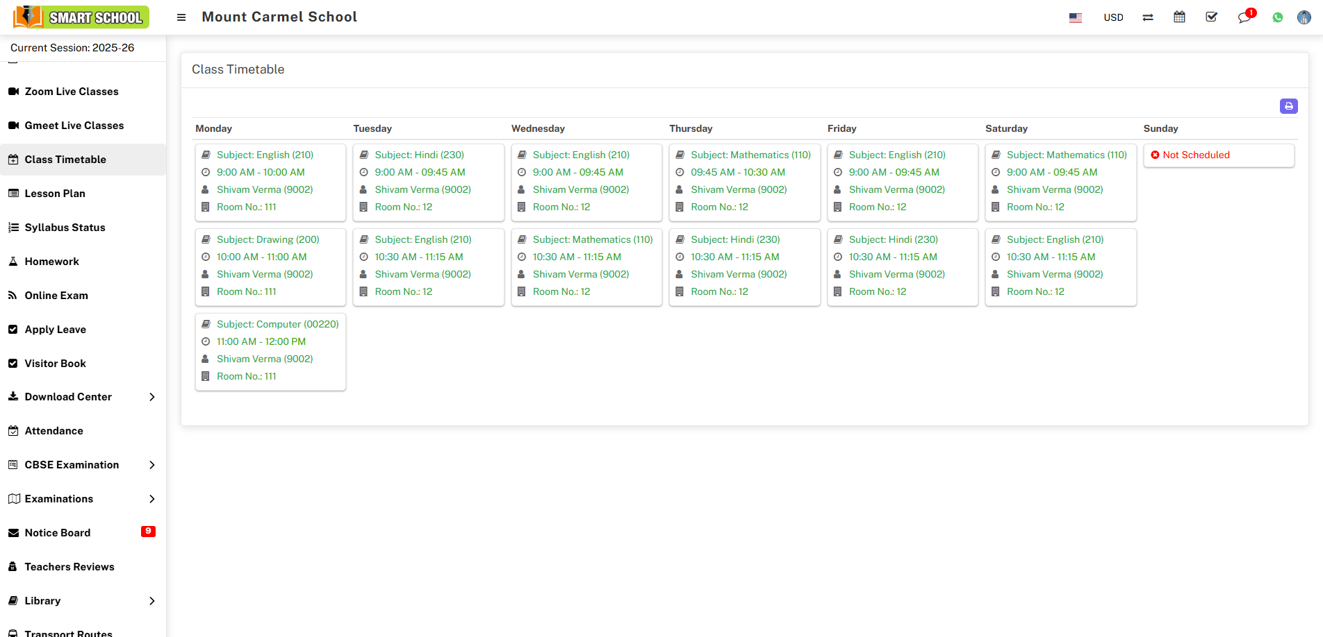 student view class timetable image