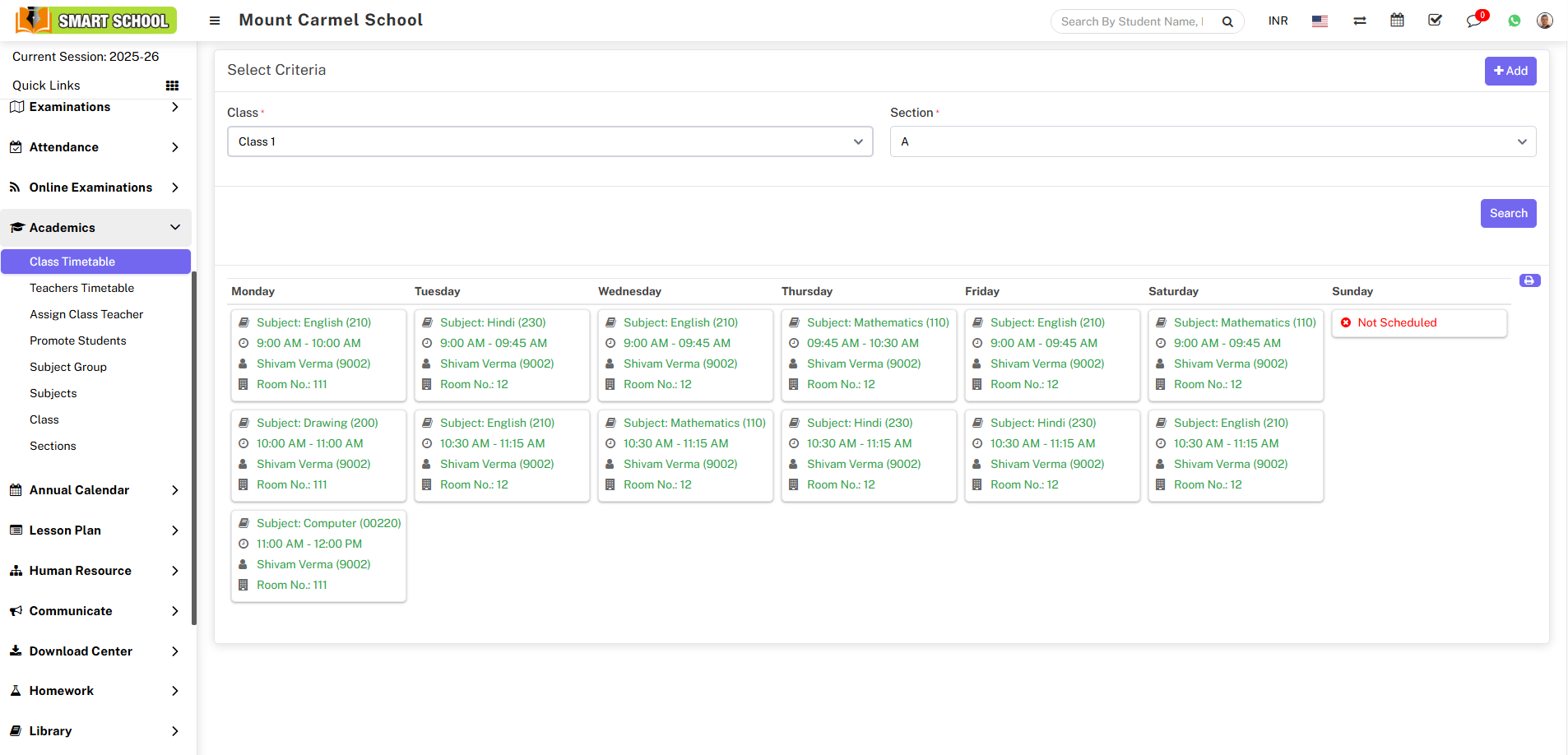 View class timetable image