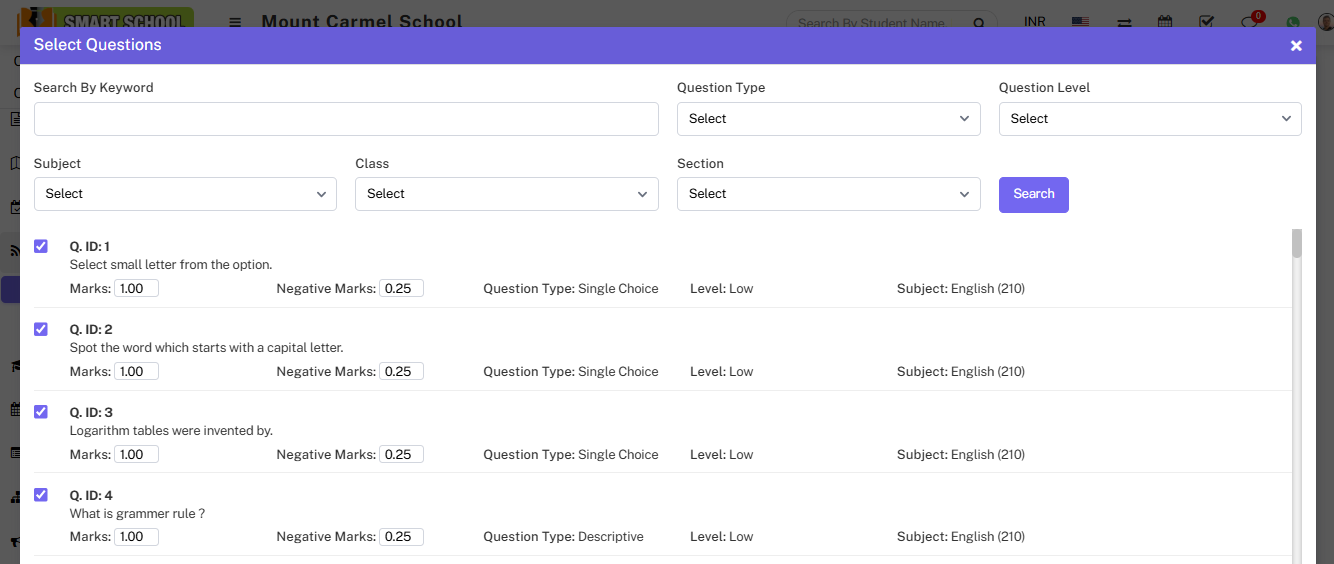 assign question to online exam image