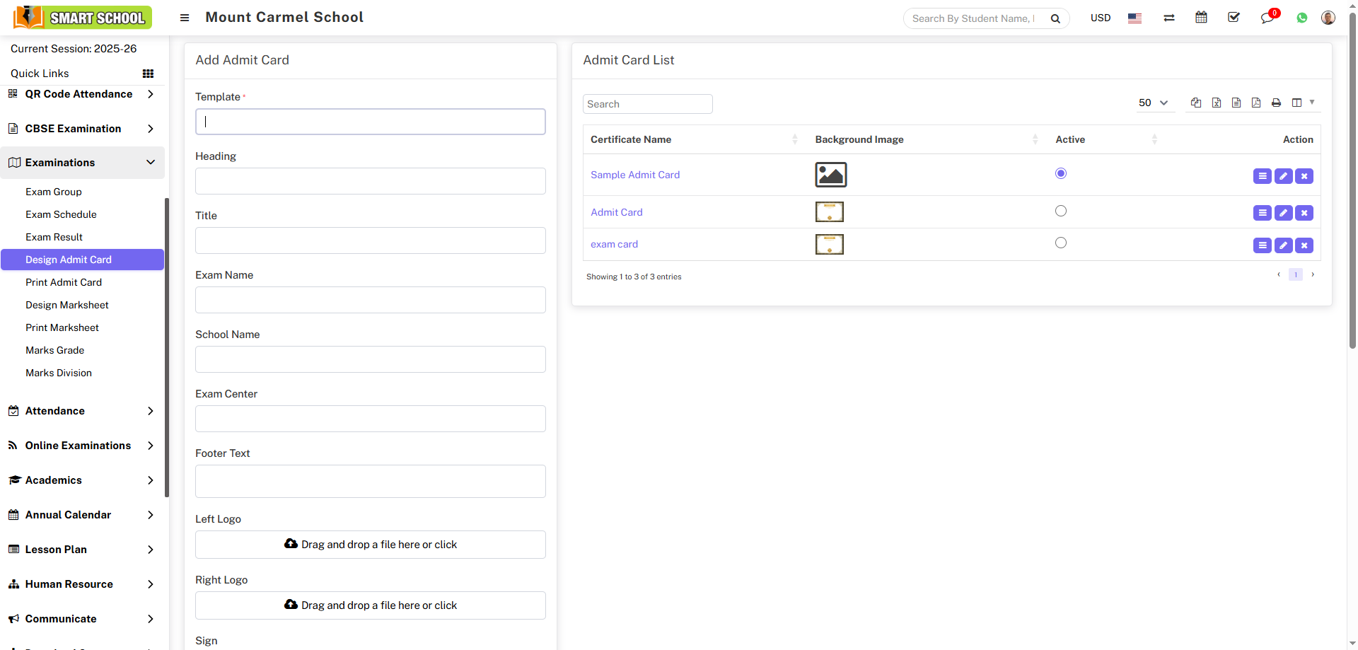 Add design admit card image
