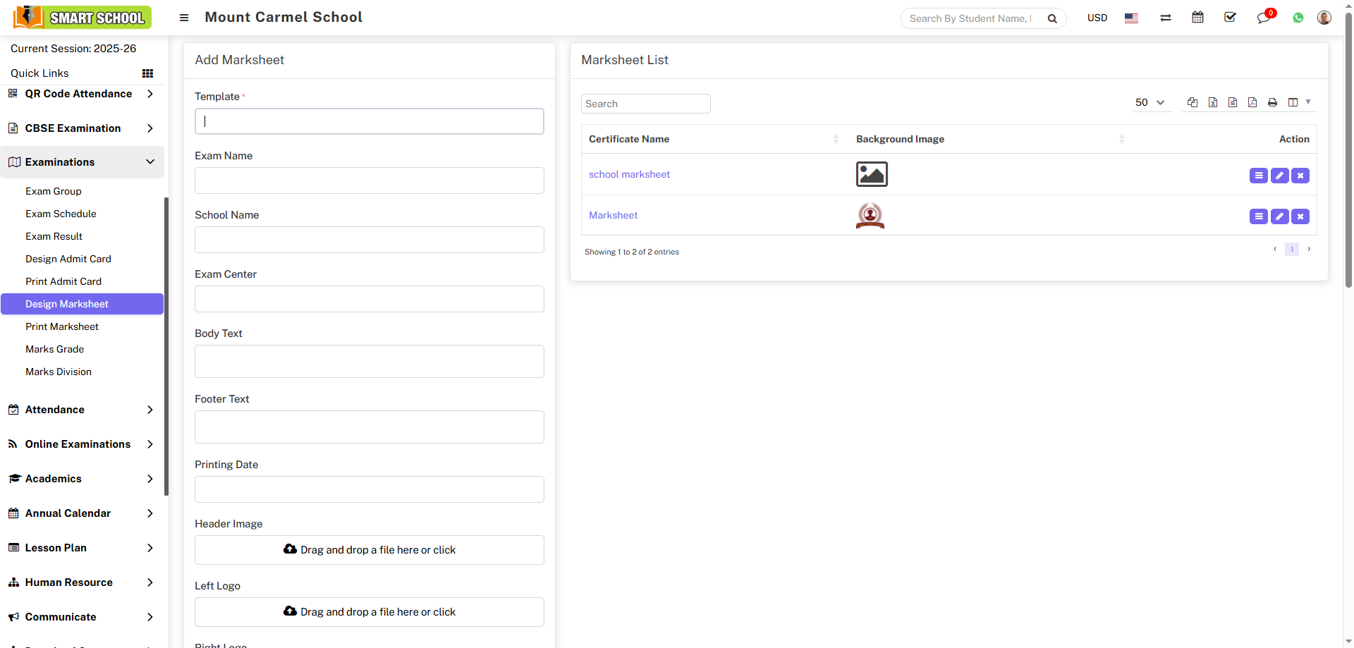Add design mark sheet image