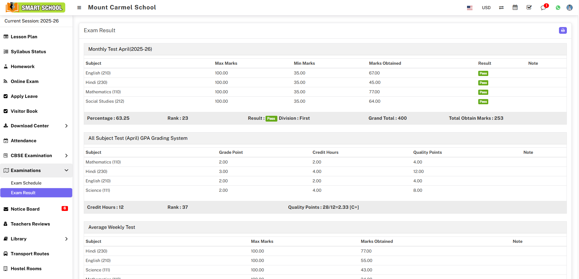 student-exam result image