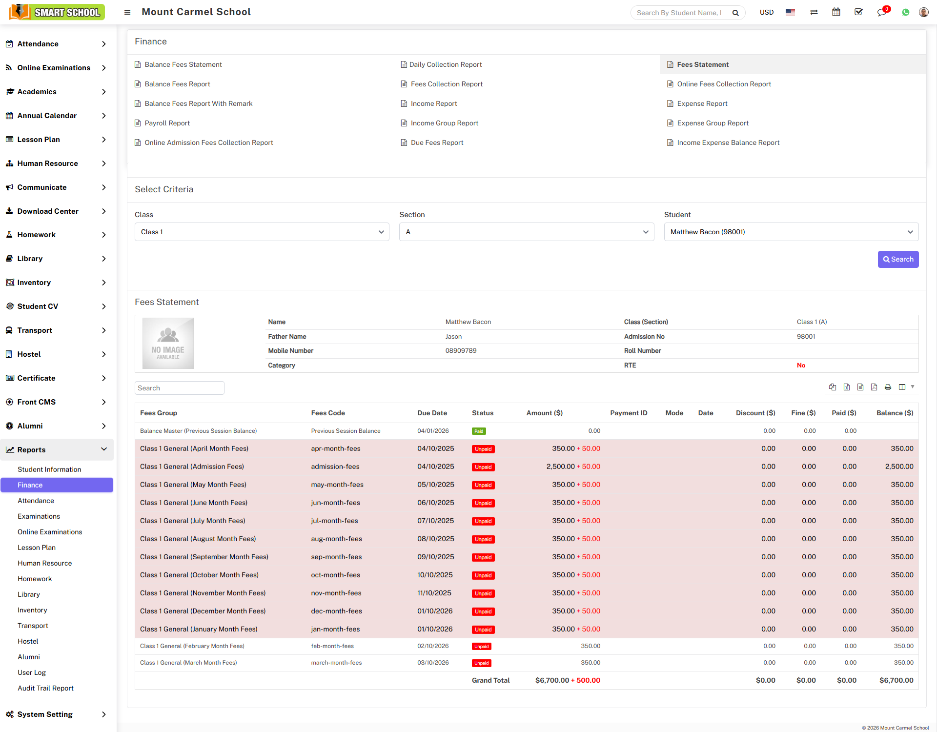Fees statement image
