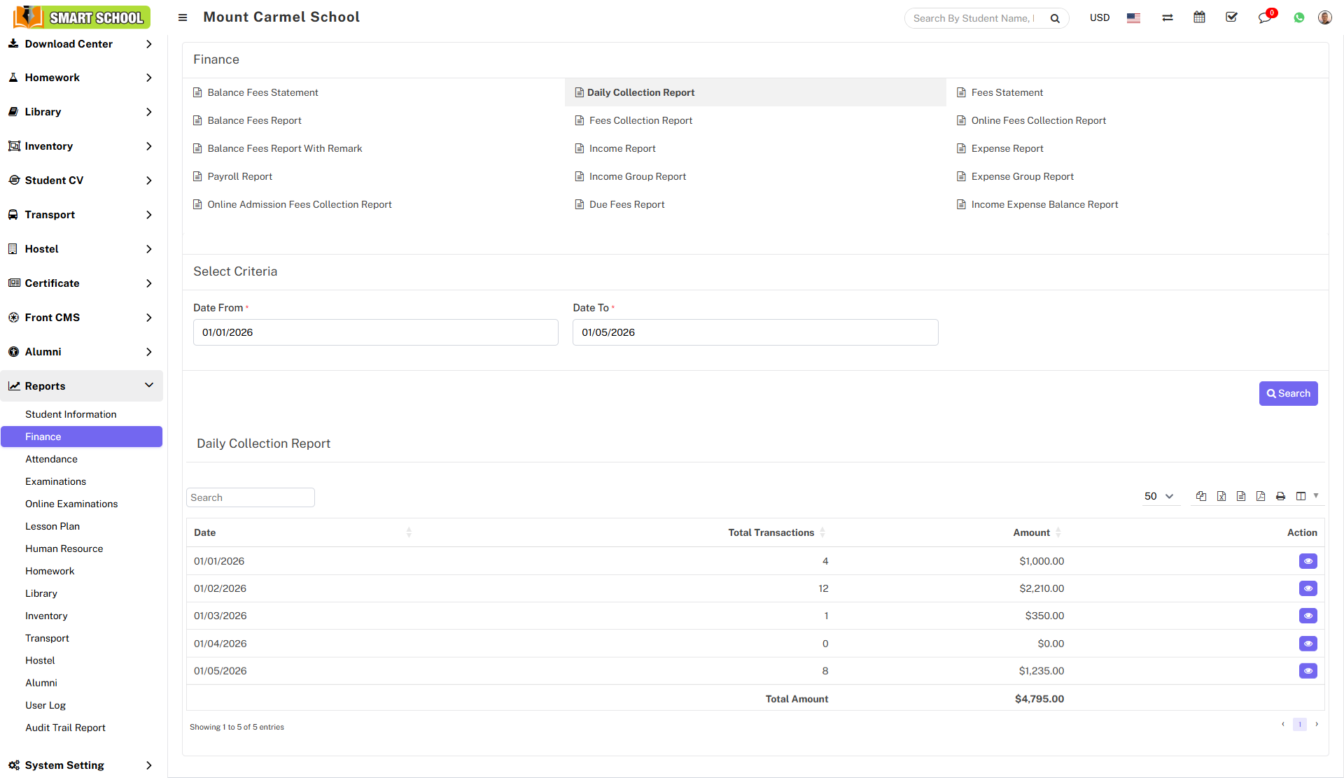 daily collection report