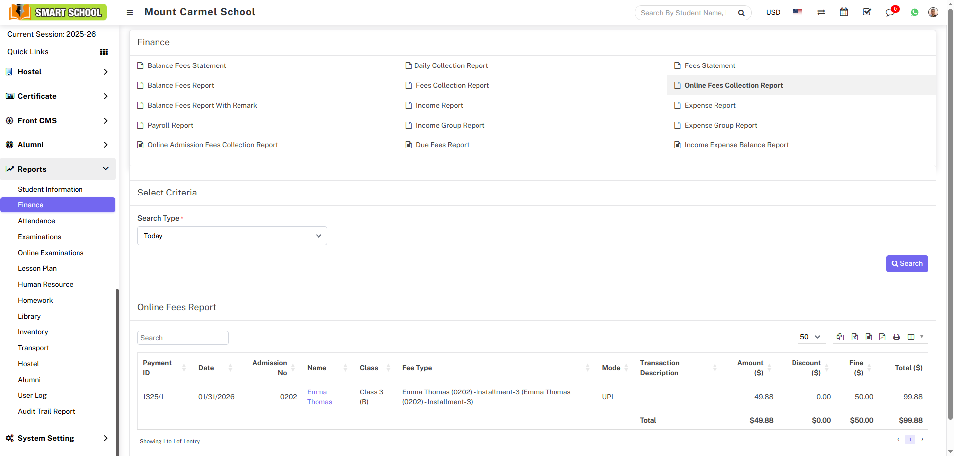 Online fees collection report image