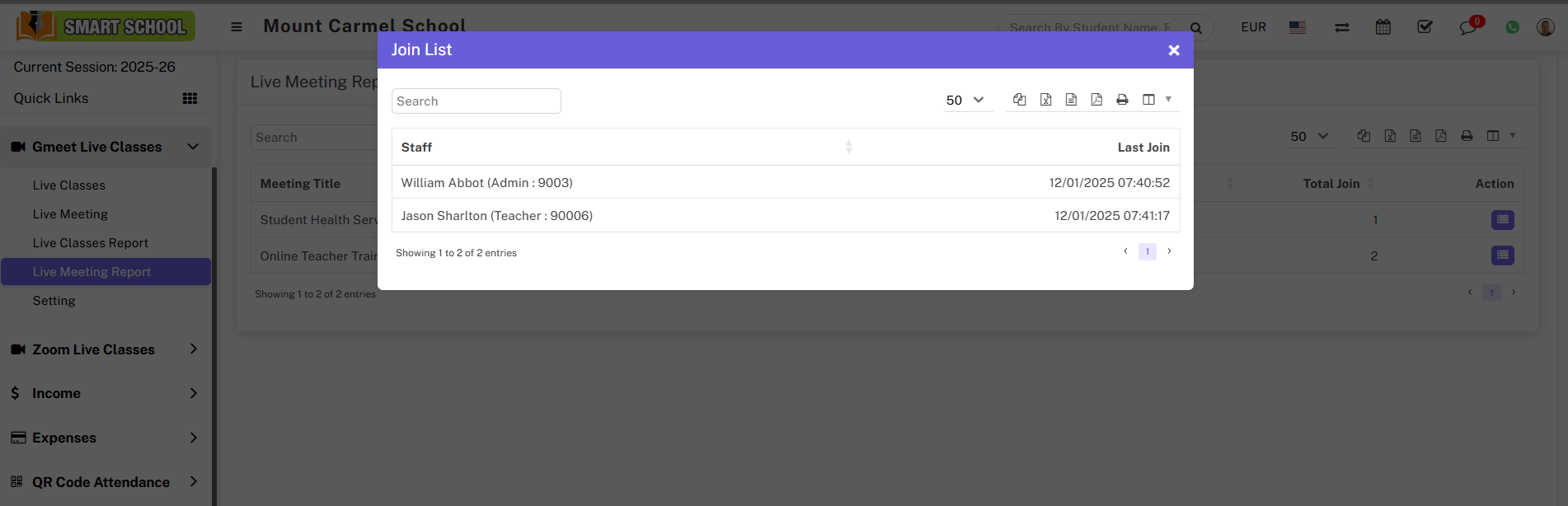 Gmeet join staff list image