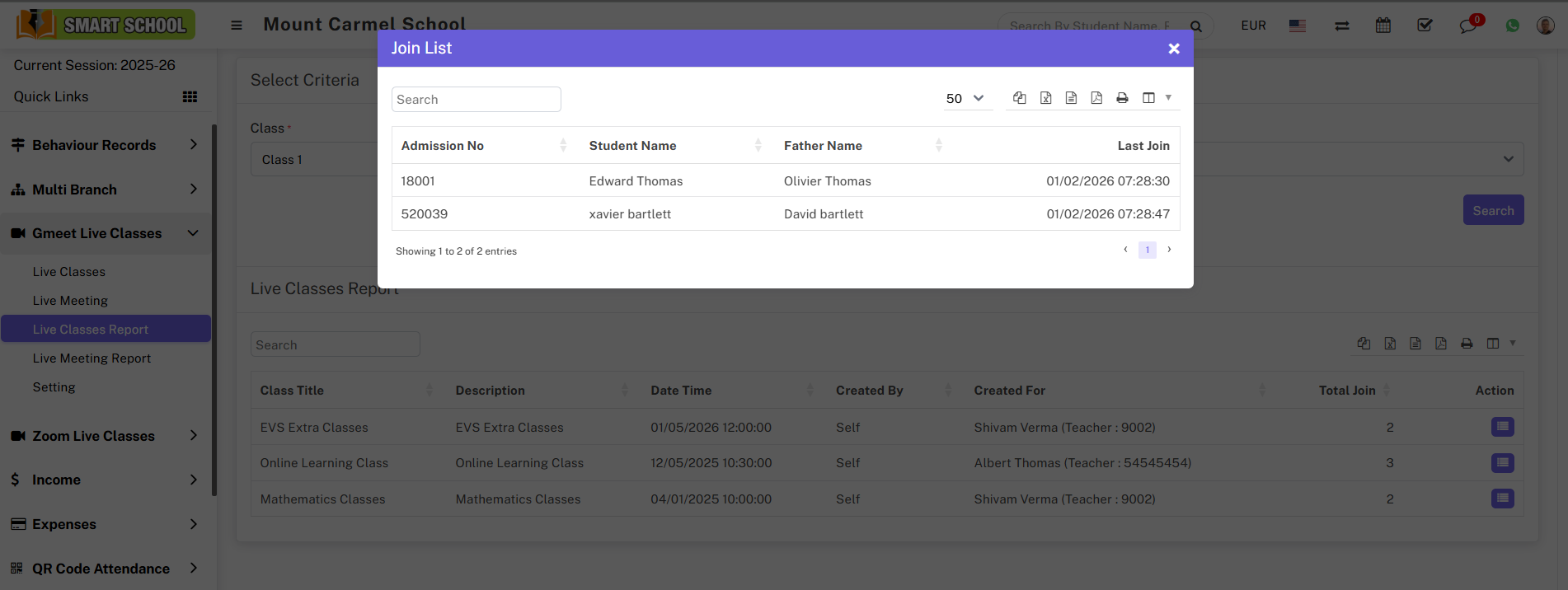  joined student list in live class image