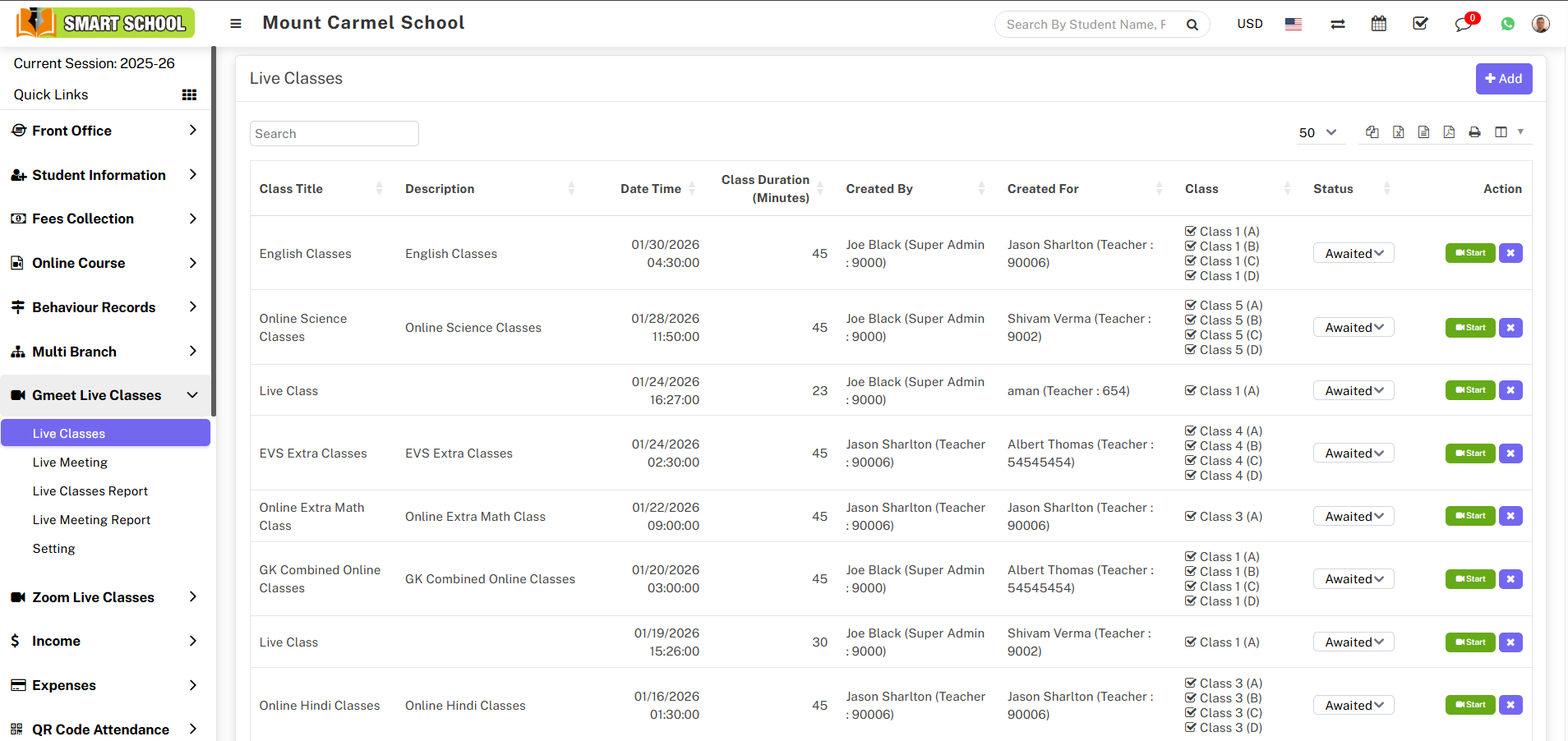 Gmeet start live class image