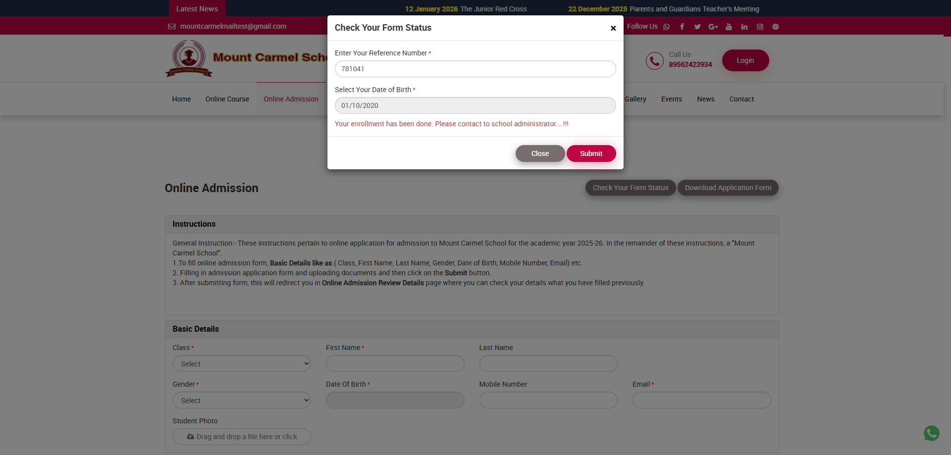 enrollment error message