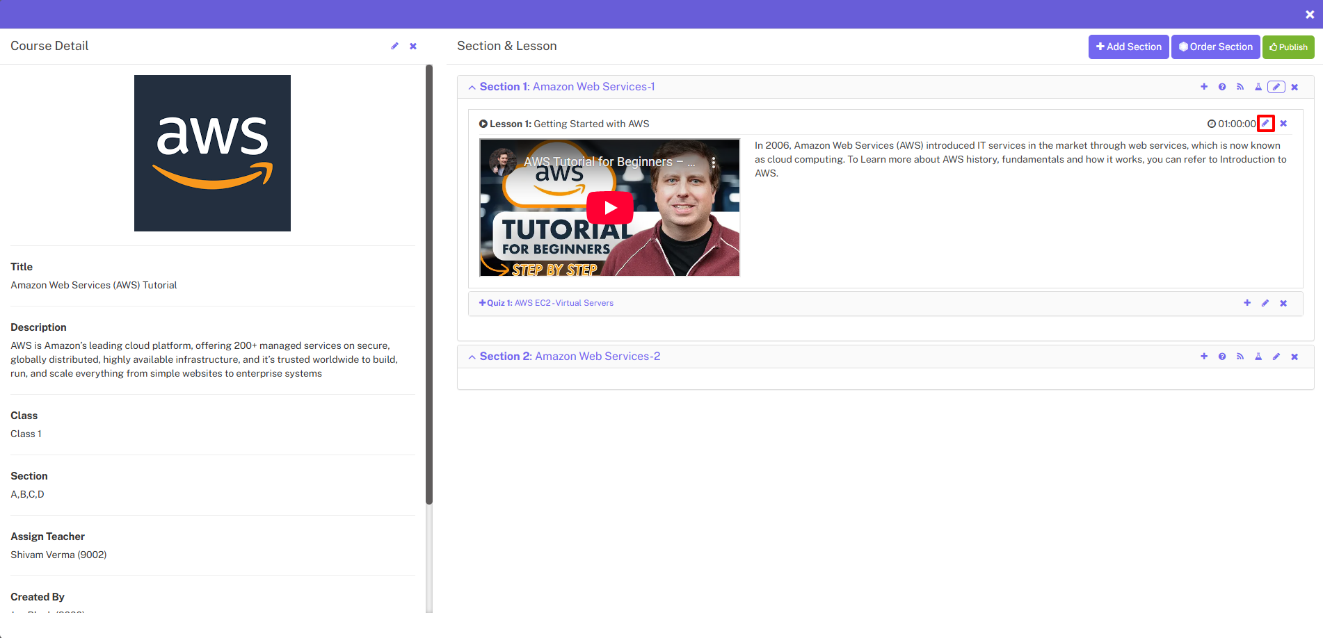 online course edit lesson