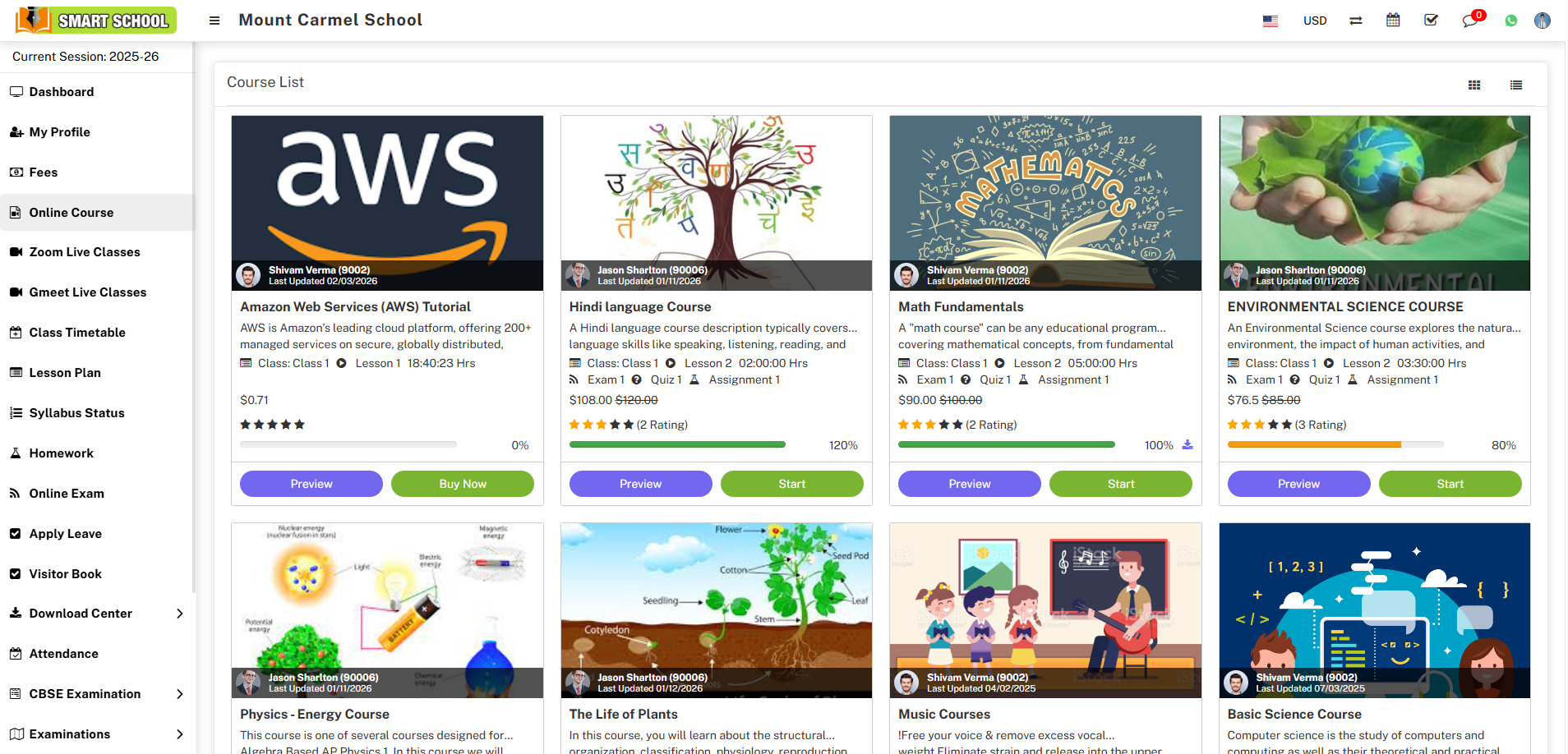 parent panel course detail