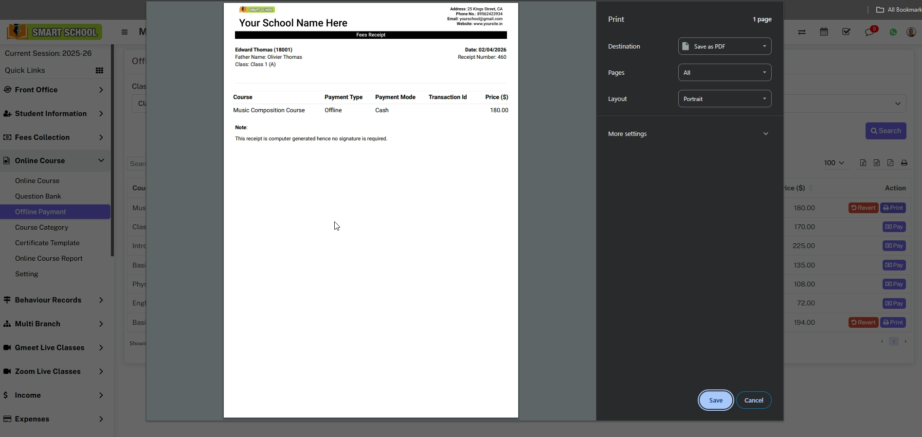 print ofline payment payslip