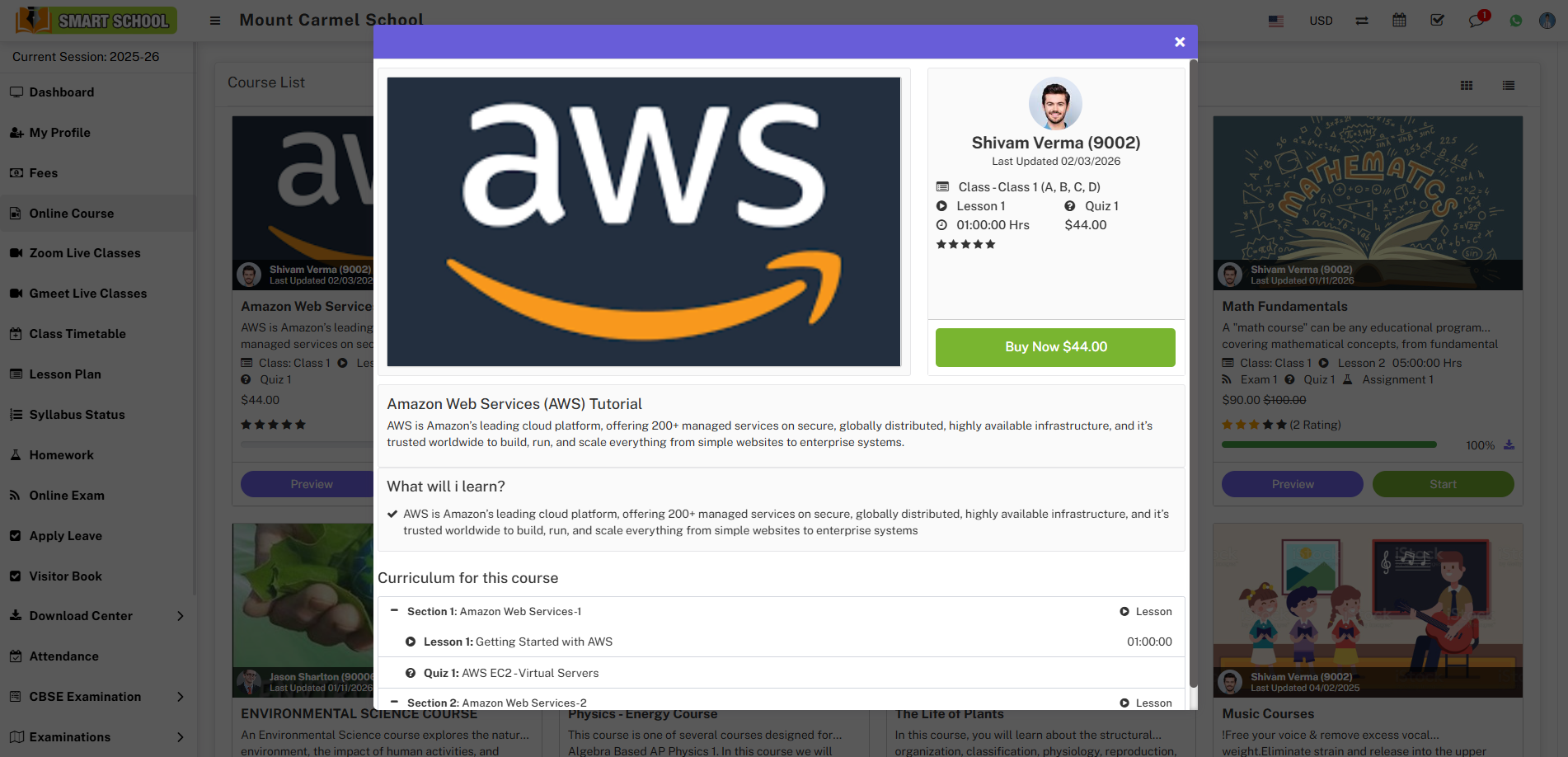 student course details