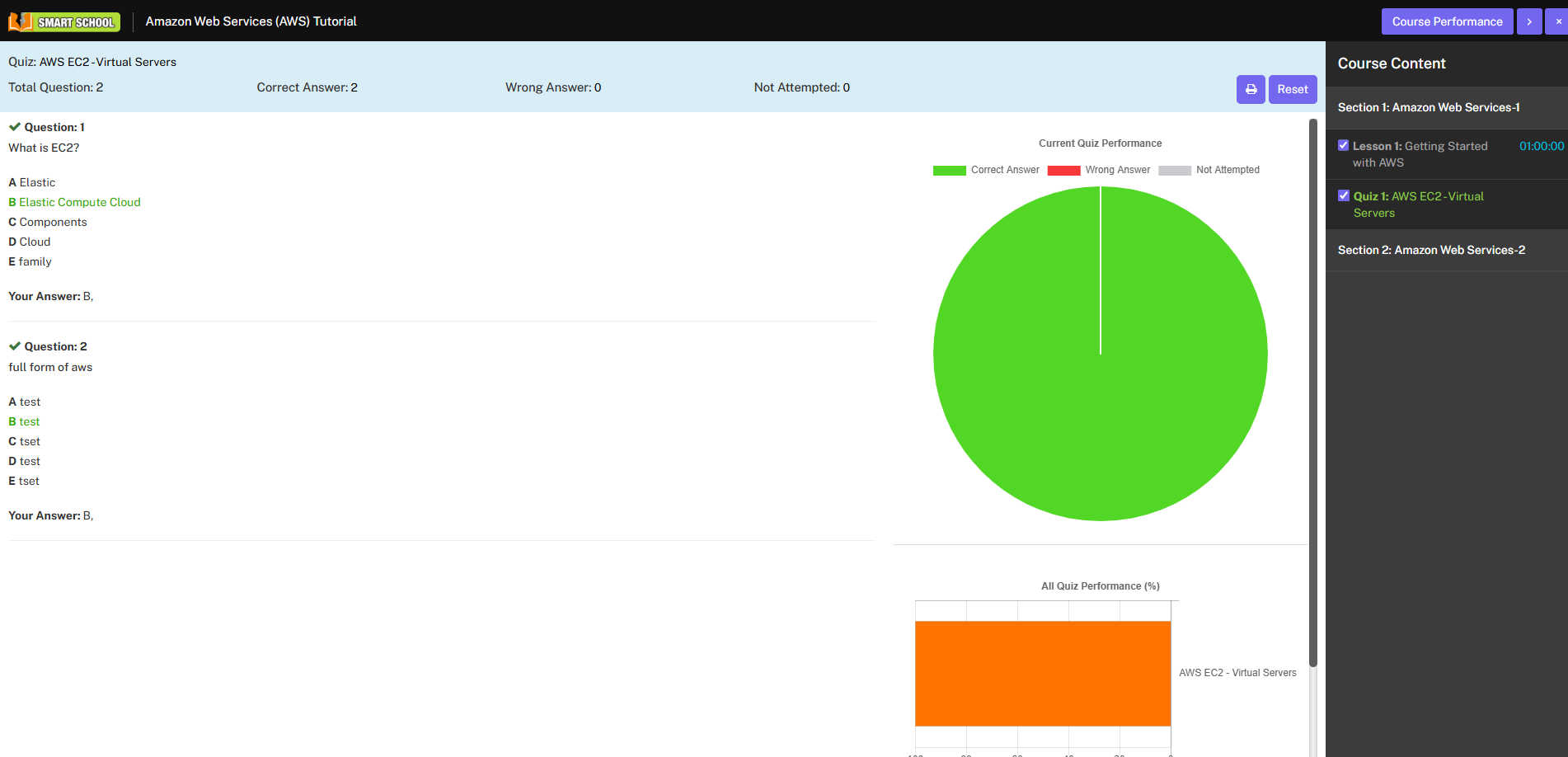 onlinecourse quiz performance