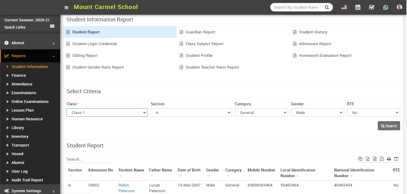 Student report image