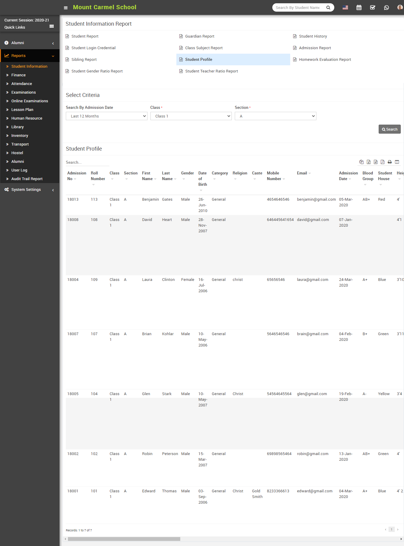 Student profile report image